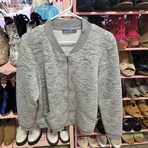 Signature Weekend Textured Bomber Jacket Grey Full Zip Front Pockets Women's XL